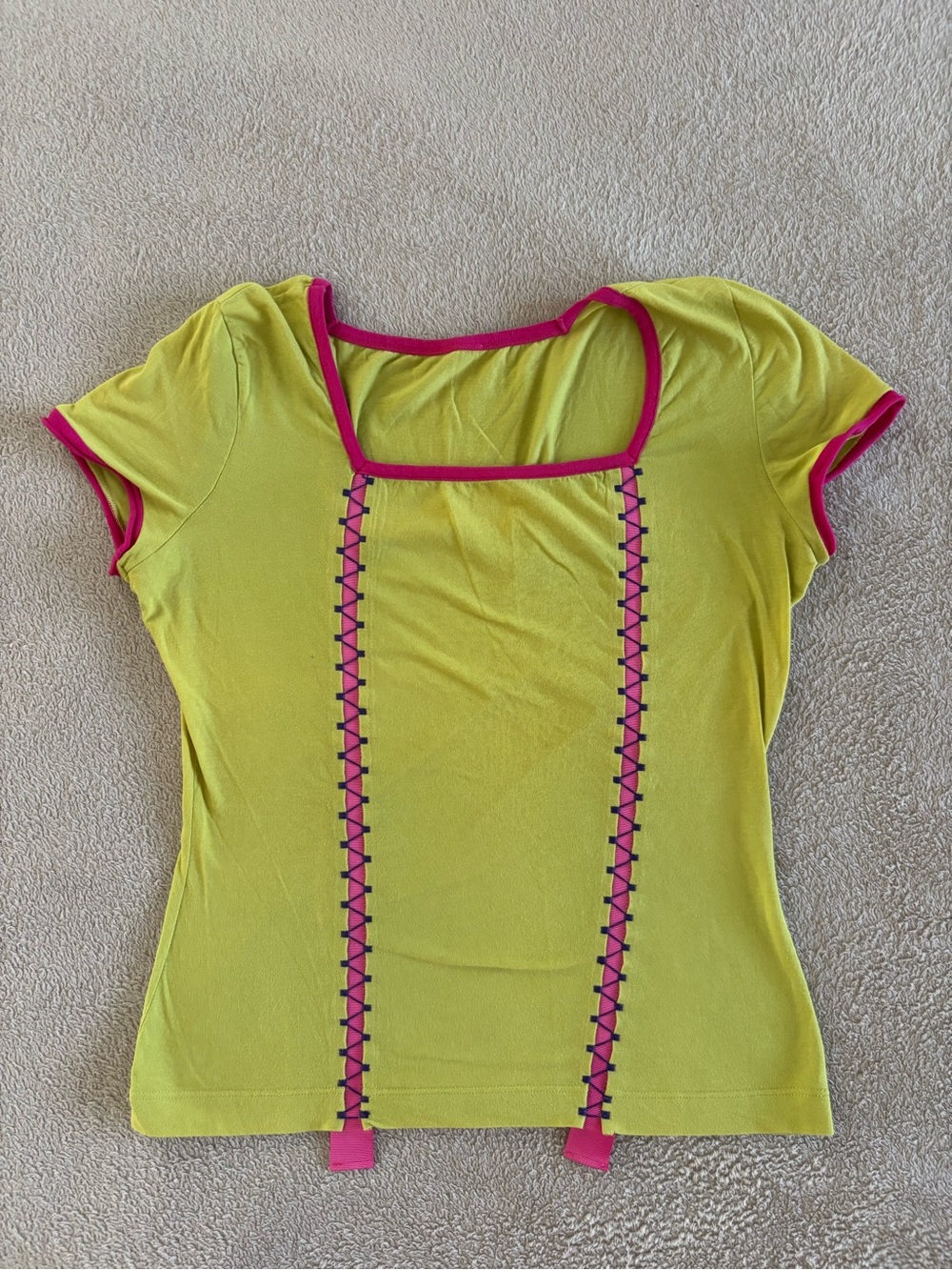 Neon Lime Short Sleeve Tee with Pink Trim